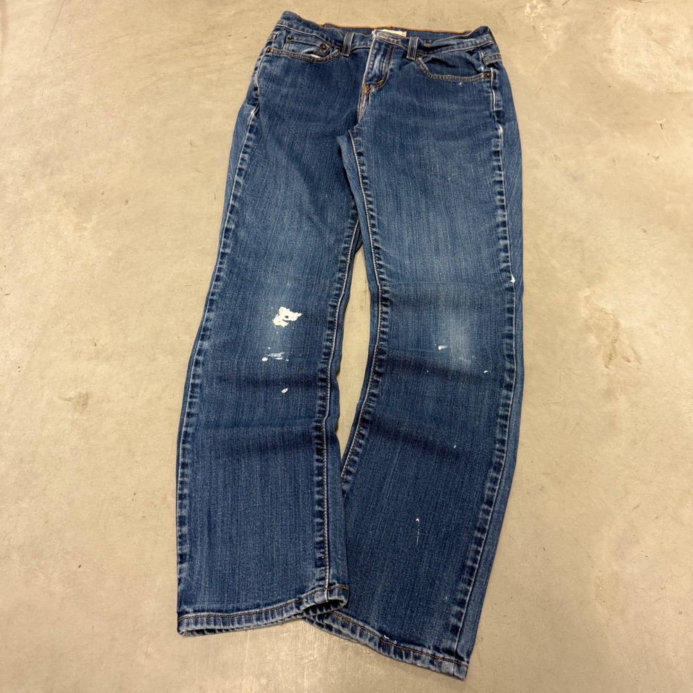 Levis 505 Straight Leg Jeans Womens 4 Short Medium Wash Denim Paint Splatter 842